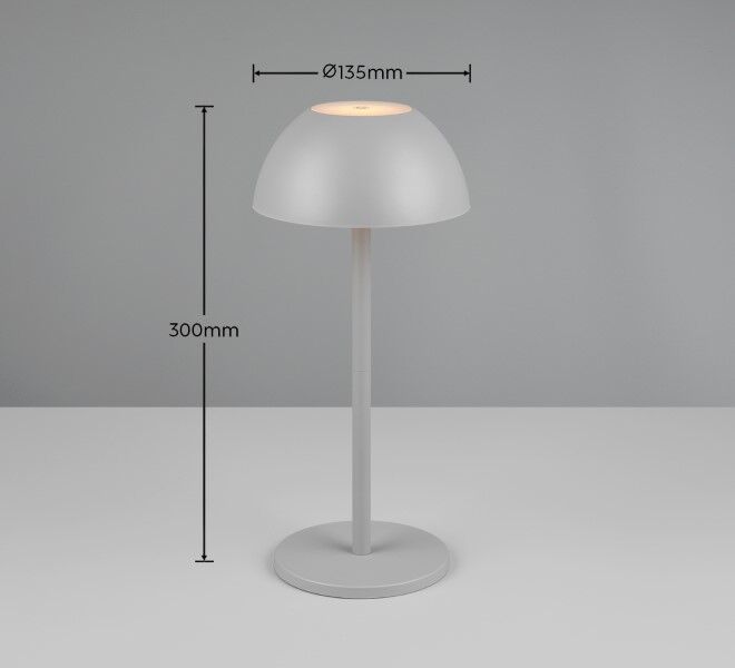 TRIO Reality R54106177 RICARDO vonkajšia dotyková stolná lampa SMD LED V300mm 1,7W/240lm 3000K IP54 šedá, nabíjateľná batéria, USB-C port