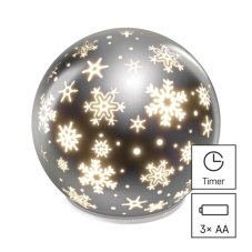 DCLW28 EMOS vianočná dekorácia - sklenená guľa s vločkami LED D120mm, 3x AA, teplá biela, časovač
