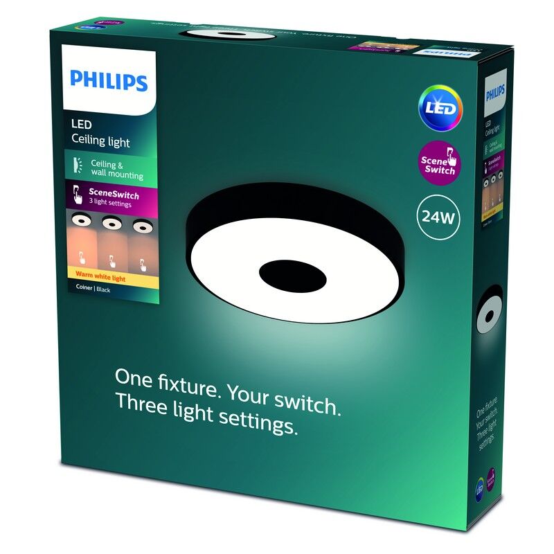 Philips 8720169301290 Coiner stropné svietidlo D389mm LED 24W/2700lm 2700K čierna, SceneSwitch