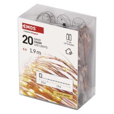 D3AW07 EMOS NANO Vianočná reťaz 20 LED, medený drôt, 1,9m, 2xAA, časovač,  teplá biela