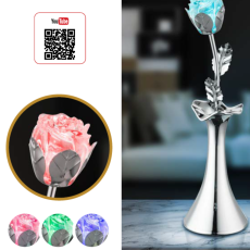 GLOBO 28112 JIMMY dekoratívna stolná lampička LED RGB, ruža vo váze V290mm , 3xAAA, bez batérií, chróm, priehľadná