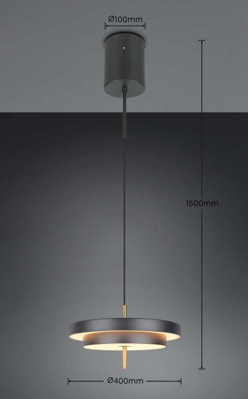 TRIO 340219180 KEATON závesné svietidlo D400mm SMD LED 34,5W/4000lm 2300+3000+4000K čierna, zlatá, switchdimmer