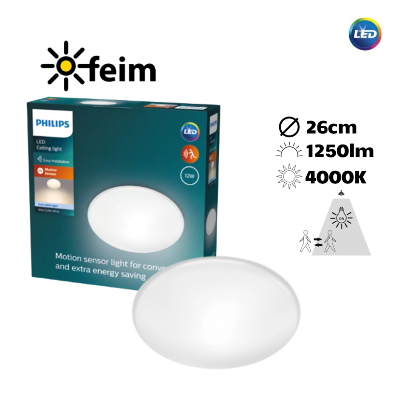Philips Shan LED CL253 stropní svítidlo 260mm 12W / 1250lm 4000K senzor pohybu