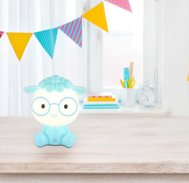 GLOBO 21760B SHEEPY dotyková stolná lampička detská V220mm LED 1W 48/32lm 3000K modrá, biela, USB Cable incl., 3StepDIM