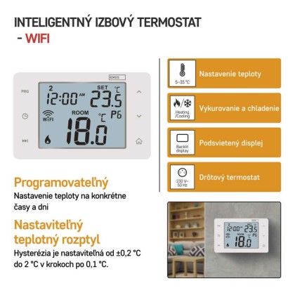 Emos P56201 GoSmart Digitální pokojový termostat, bílá, Wi-Fi