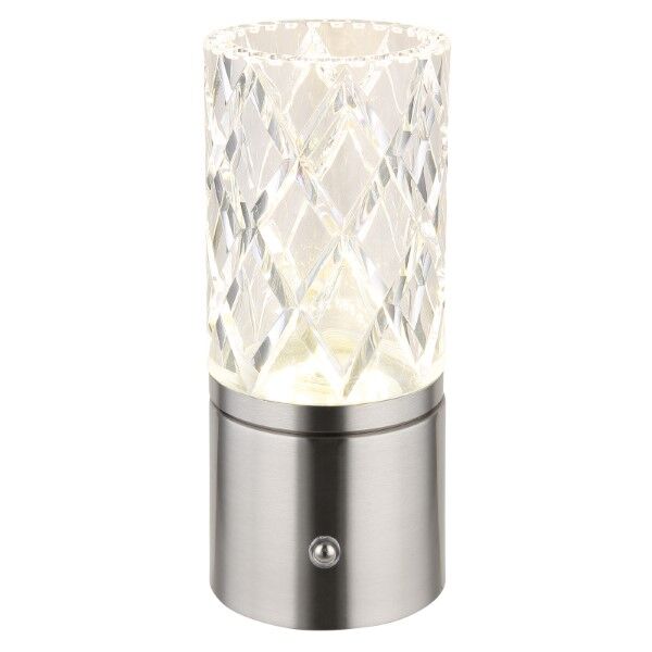 GLOBO 21010N LUNKI dotyková stolná lampička V190mm LED 2,5W/185lm 2700+6500+4000K matný nikel, priehľadná, vrátane batérie CR18650 1800mAh 3,7V, USB-A 2.0 - USB-C