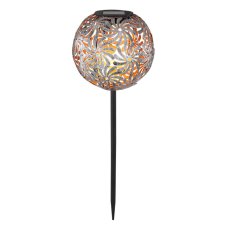 Globo 33632 solární svítidlo dekorativní, zapichovací koule s ozdobným děrováním D185mm LED 0,06W 3000K, včetne baterie 1xAA Ni-Mh 300mAh, IP44, stříbrná