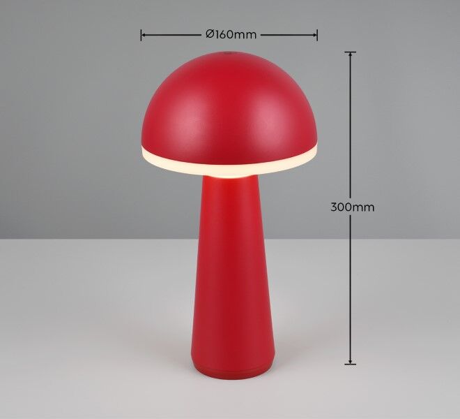 TRIO Reality R57716110 FUNGO venkovní stolní lampa SMD LED V310mm 2W/200lm 3000+4000+6500K IP54 červená, černá, nabíjecí baterie, USB-C port, nabíjecí stanice