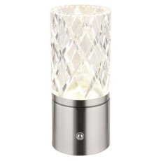 GLOBO 21010N LUNKI dotyková stolná lampička V190mm LED 2,5W/185lm 2700+6500+4000K matný nikel, priehľadná, vrátane batérie CR18650 1800mAh 3,7V, USB-A 2.0 - USB-C