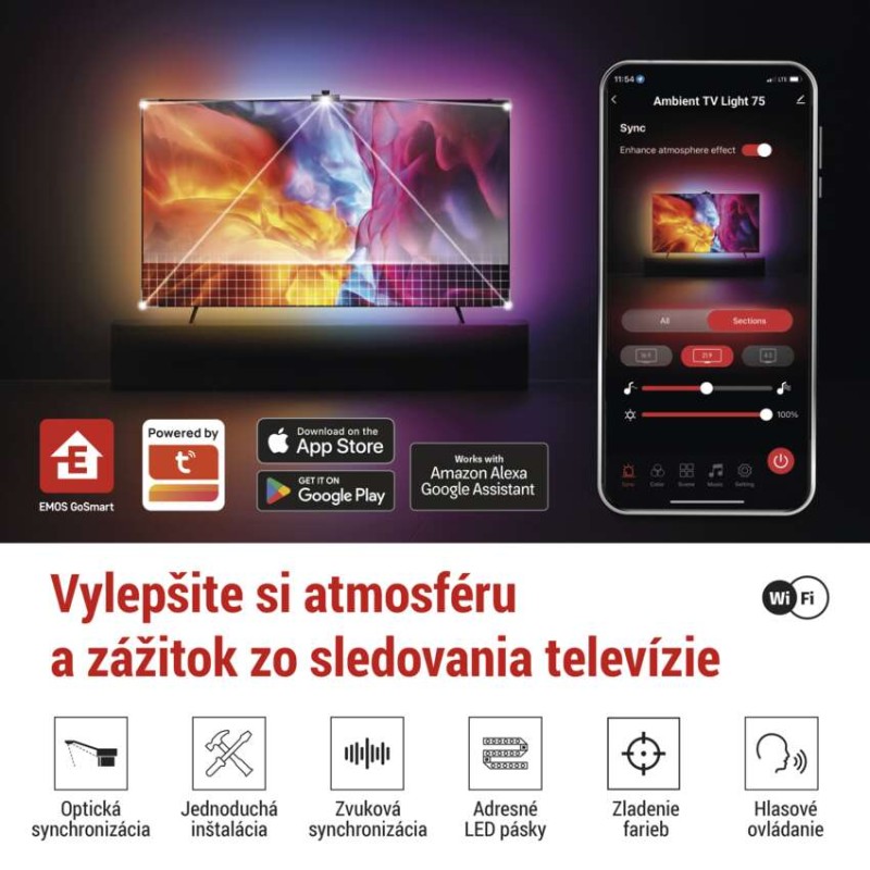 EMOS 1551650000 GoSmart LED pás za TV 65“ (164 cm) 24W 610lm čierna/biela