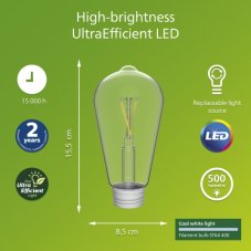 LED žárovka 3W 500lm 4000K ST64 priehľadná PHILIPS UltraEfficient Solar Filament 8720169362000