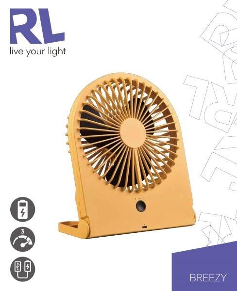 TRIO Reality R044-83 BREEZY ventilátor 3 rýchlostné stupne, nabíjateľná batéria, USB-C port, okrová