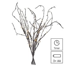 DCTW08 EMOS dekorace LED větvička s perlami, 60cm, 3xAA, teplá bílá, časovač