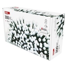 EMOS D5AC24 vianočná reťaz - guľôčky CHERRY 300 LED 30m 6W studená biela, IP44, farba drôtu - zelená, časovač, adaptér