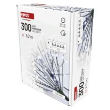 EMOS D3AC09 vánoční řetěz nano 300 LED 5,2m 4,5W studená bílá, barva drátu - zelená, časovač, adaptér