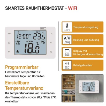 Emos P56201 GoSmart Digitální pokojový termostat, bílá, Wi-Fi