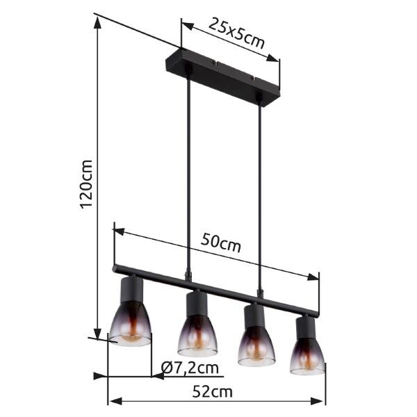 GLOBO 54312-4H SATELLA závesné svietidlo 4xE14 čierna matná, dymová