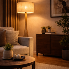 TRIO 467200130 TOBA stojacia lampa V1350mm 1xE27 drevo, béžová