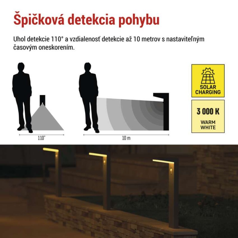 EMOS ZGK0B4S VEREA solární venkovní stojanové svítidlo/sloupek LED 154 × 107 × 500 4,4W 460lm 3000K IP44 se senzorem černá