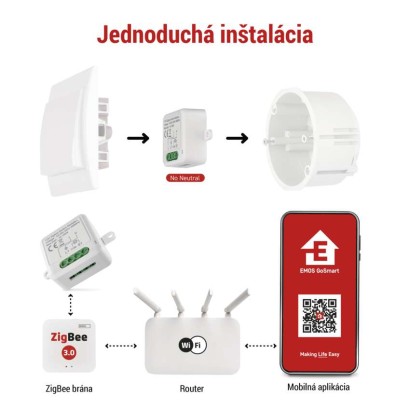 EMOS H5103 GoSmart spínací modul 1-kanálový nevyžaduje N vodič ZigBee