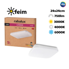 RABALUX 77134 Lowar vonkajšie stropné svietidlo 240x240mm LED 12W/750lm 3000+4000+6000K IP44 biela