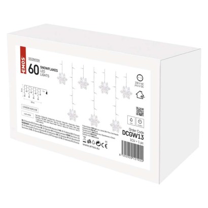 DCGW13 EMOS dekorační vánoční řetěz - závěs s vločkami LED 150x55cm, studená bílá, IP44