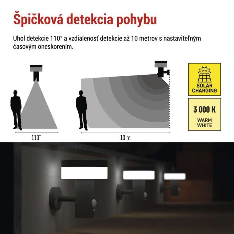 EMOS ZGJ044S TERION solární venkovní nástěnné svítidlo LED 147 × 125 × 146 2W 200lm 3000K IP44 se senzorem antracit