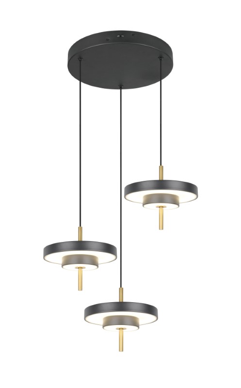 TRIO 340230380 KEATON závesné svietidlo D450mm SMD LED 3x10W/1200lm 2300+3000+4000K čierna, zlatá, switchdimmer