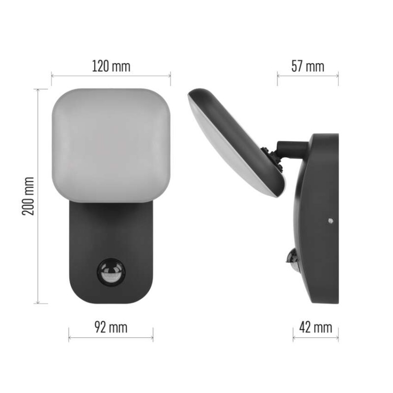 EMOS ZGE044L NIKA venkovní nástěnné svítidlo LED 120 × 120 × 200 12,8W 900lm 3000K IP44 se senzorem antracit