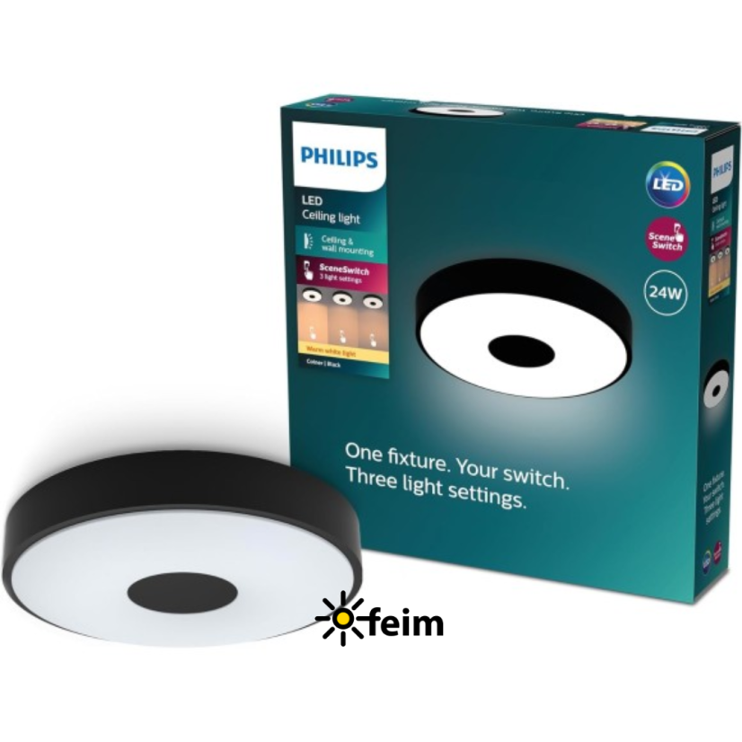 Philips 8720169301290 Coiner stropné svietidlo D389mm LED 24W/2700lm 2700K čierna, SceneSwitch