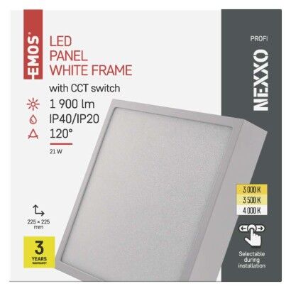 Emos ZM6143 LED NEXXO stropné/nástenné prisadené klasické svietidlo štvorec 225 × 225 × 42 mm 21W 1900lm 3000/3500/4000K biela