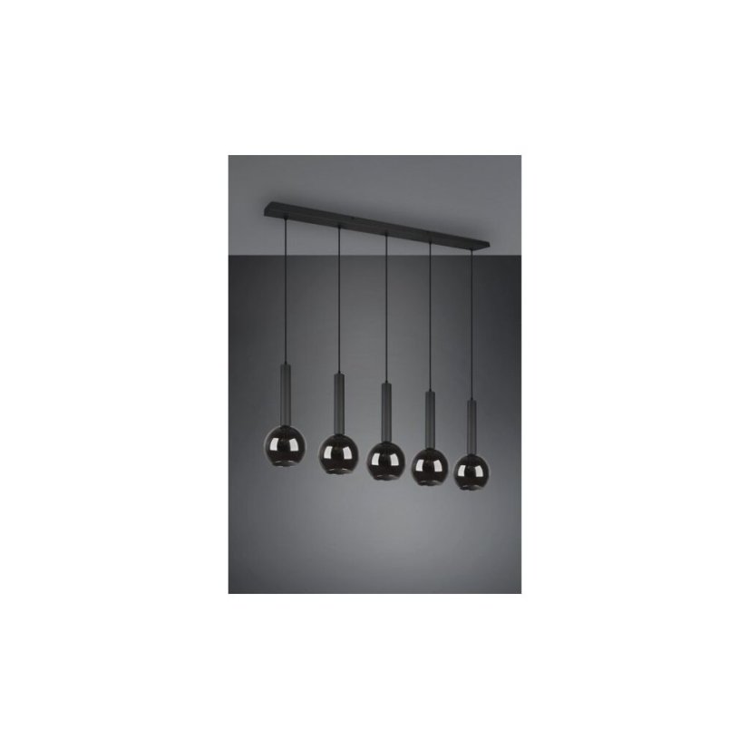 TRIO 310300532 CLAYTON závesné svietidlo 5xE27 čierna matná, dymová