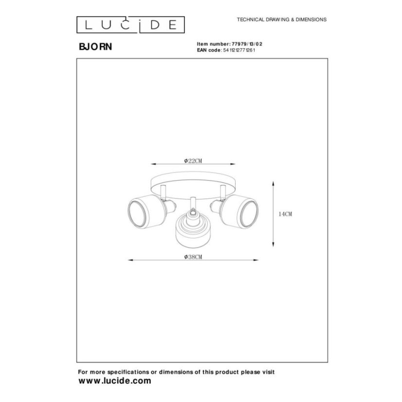 LUCIDE 77979/13/02 BJORN stropné bodové svietidlo/spot D380mm 3xE14 mosadz
