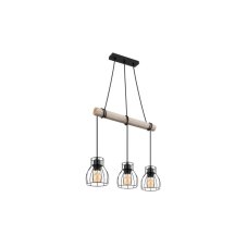 GLOBO 15326-3H MINA závěsné svítidlo 3xE27 černá, prírodné dřevo