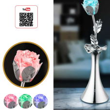 GLOBO 28112 JIMMY dekorativní stolní lampička LED RGB, růže ve váze V290mm , 3xAAA, bez baterií, chrom, průhledná