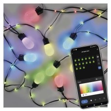 EMOS ZIW17FR GoSmart LED svetelný reťazec – 15× párty žiarovky, 15 m, vonkajšie aj vnútorné, RGB, WiFi