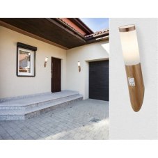 GLOBO 3157SW BOSTON vonkajšie nástenné svietidlo so senzorom D76mm 1xE27 IP44 imitácia dreva, opál