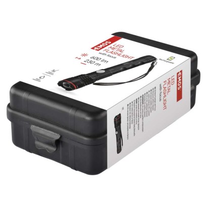 EMOS P3116 LED nabíjecí ruční svítilna 600lm Li-Ion 18650 nebo 3× AAA USB C IP44 černá