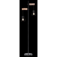 GLOBO 15326-2SN MINA Vintage stojaca lampa 2xE27 černá, pŕírodní dřevo