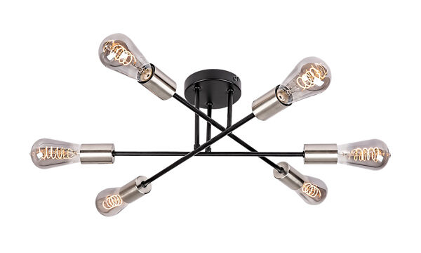 RABALUX 71026 Branwen stropní svítidlo 6xE27 D570mm matná černá, saténový chrom