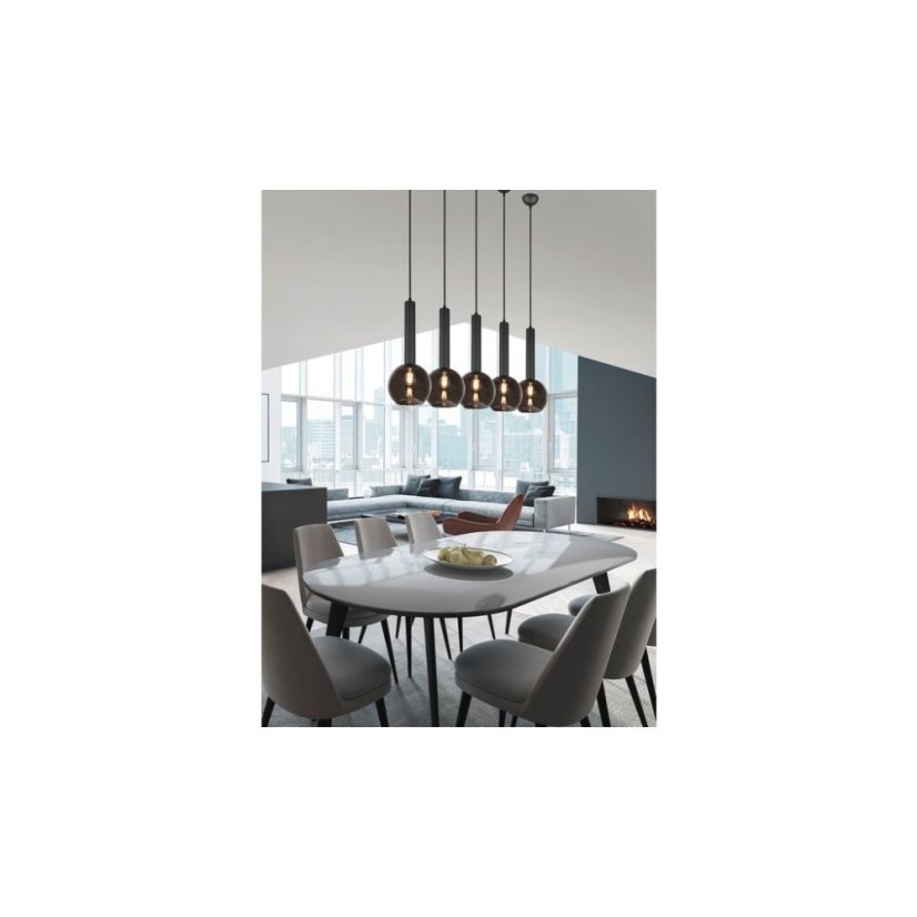 TRIO 310300532 CLAYTON závesné svietidlo 5xE27 čierna matná, dymová