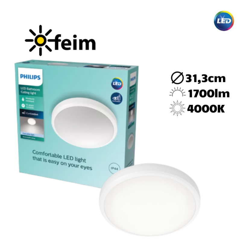 Philips Doris LED CL257 Stropné svítidlo do koupelny kruhové 17W/1700lm 313mm 4000K IP44 bílá