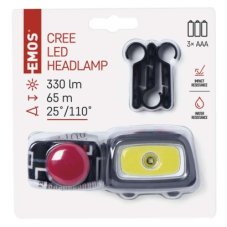 EMOS P3531 LED čelovka 330lm 3× AAA + 1× CR2032 IP44 šedá