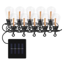 EMOS DCPV02 svetelná párty řetěz se solárním panelem 10 LED 5m 0,6W vintage, IP44, barva drátu - černá, baterie (1× NiMH, 800 mAh, AA) Solar