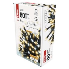 EMOS D4AN01 vánoční řetěz CLASSIC 80 LED 8m 3,6W studená/teplá bílá, IP44, barva drátu - černá, časovač, adaptér