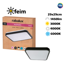RABALUX 71432 Alenzo stropné svietidlo 290x290mm LED 24W/1450lm 3000+4000+6000K IP44 čierna, DIP switch