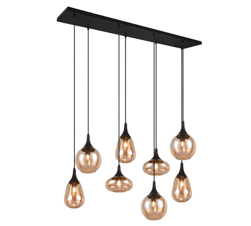 TRIO 317000813 LUMINA závěsné svítidlo 8xE14 černá matná, jantarová