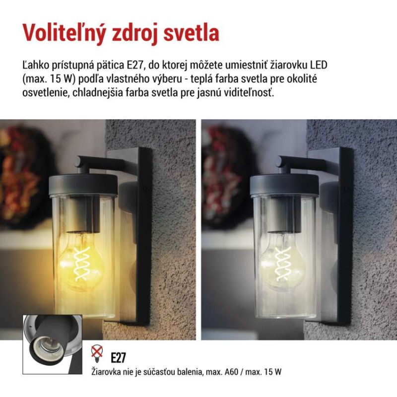 EMOS ZGC010P ZALA venkovní nástěnné svítidlo E27 128 × 80 × 230  IP44 antracit