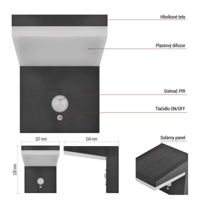 EMOS ZGK044S VEREA solární venkovní nástěnné svítidlo LED 154 × 107 × 130 4,4W 460lm 3000K IP44 se senzorem černá