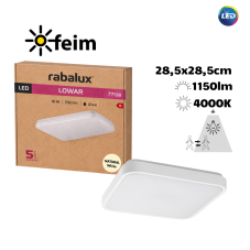 RABALUX 77138 Lowar vonkajšie stropné svietidlo so senzorom 285x285mm LED 18W/1150lm 4000K IP44 biela